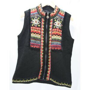 Icelandic Design Nordic Fair Isle Wool Zip Sweater Vest Womens Large Festive